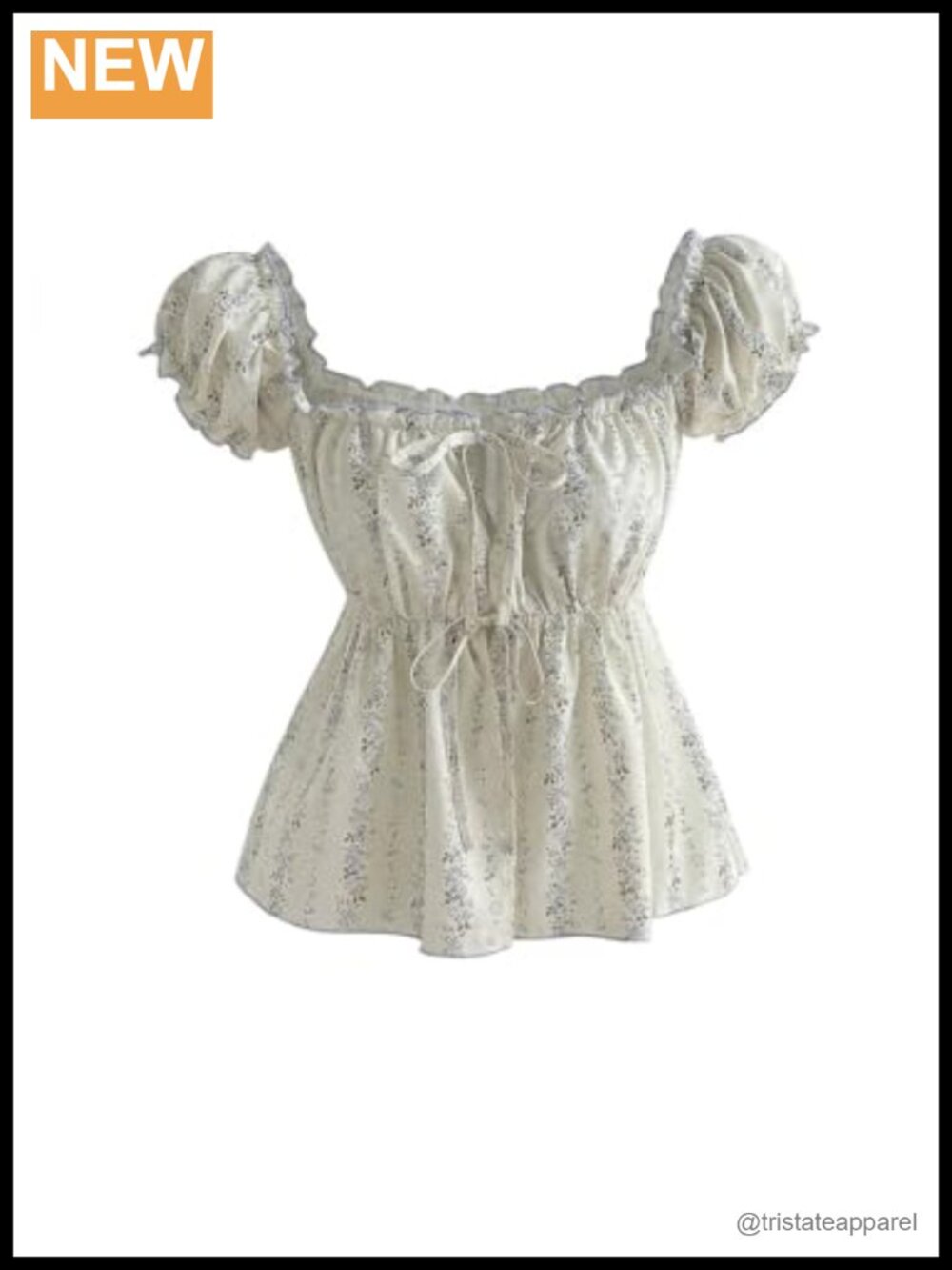 Floral Peplum Top Square Neck Puff Short Sleeve Ruffle Tie Front Blouse